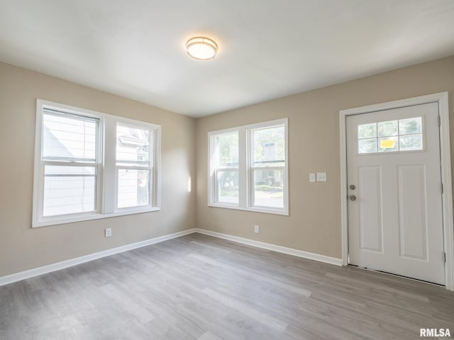 entryway with light hardwood / wood-style flooring and a healthy amount of sunlight