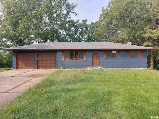 single story home with a garage and a front yard