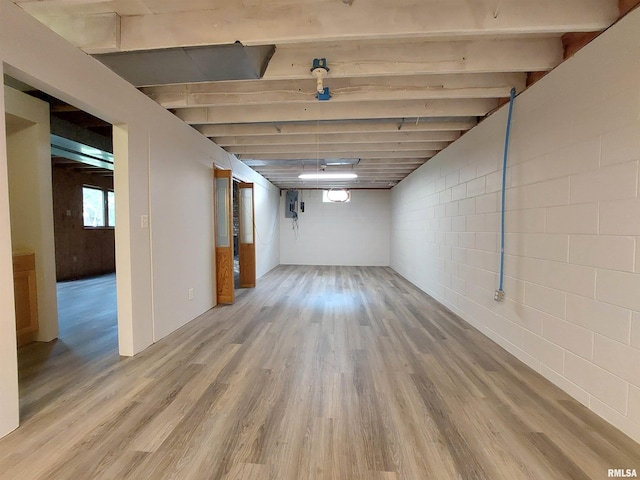 basement featuring hardwood / wood-style flooring