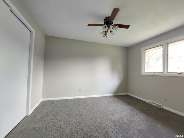 unfurnished bedroom with carpet and ceiling fan