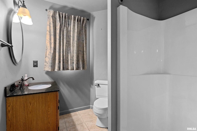 bathroom with vanity, toilet, and tile patterned floors