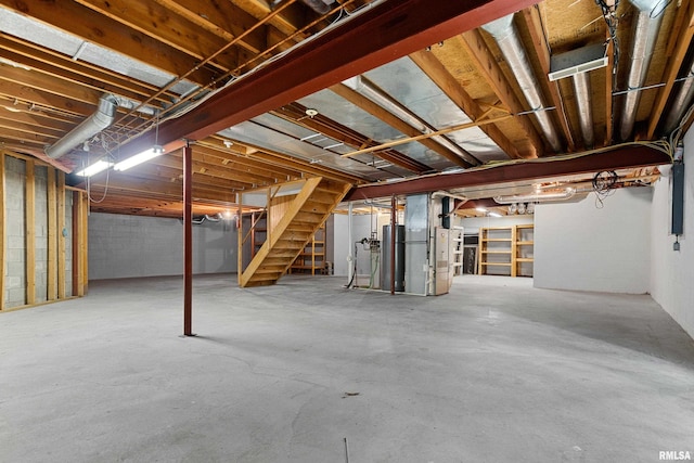 basement featuring water heater