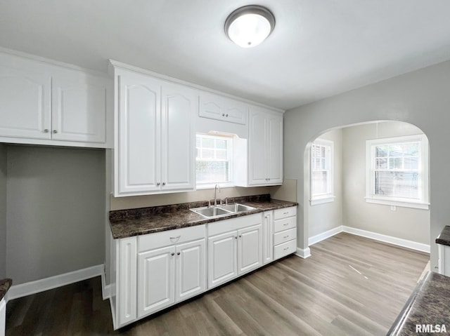 kitchen featuring light hardwood / wood-style flooring, sink, and white cabinetry