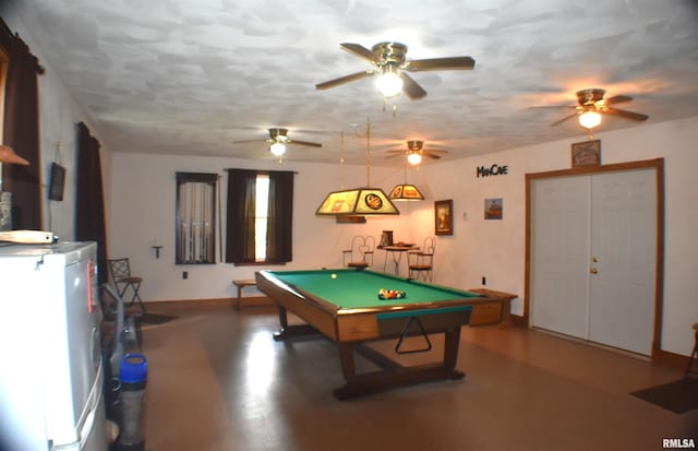 playroom featuring pool table and ceiling fan