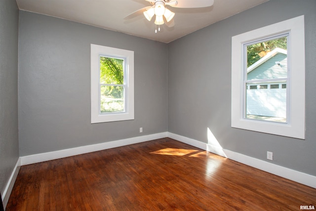 unfurnished room featuring wood-type flooring and ceiling fan