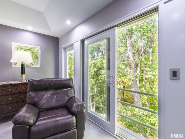 sitting room with vaulted ceiling