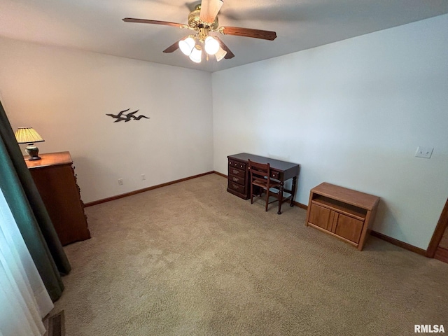 miscellaneous room with light carpet and ceiling fan