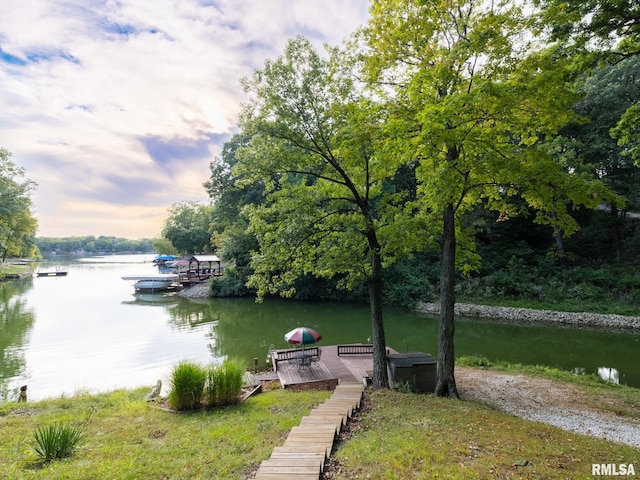 dock area featuring a water view