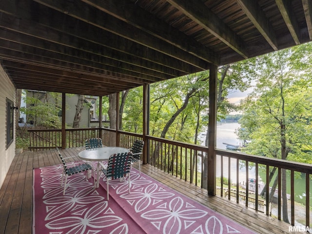 deck with a water view