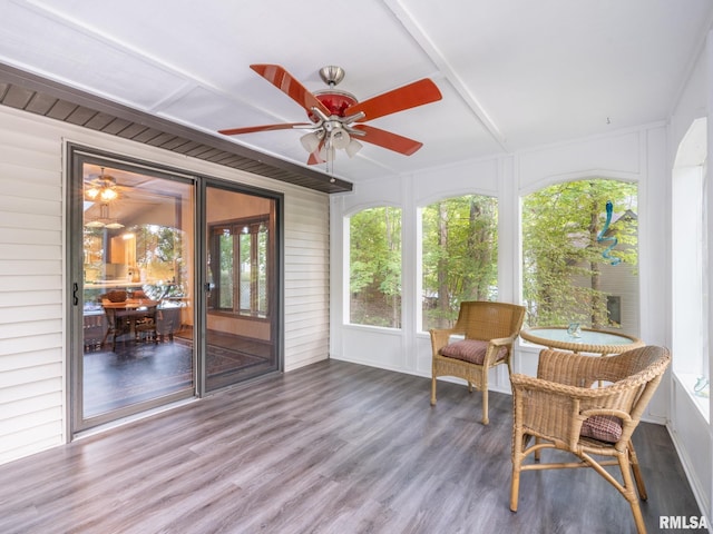 sunroom with ceiling fan