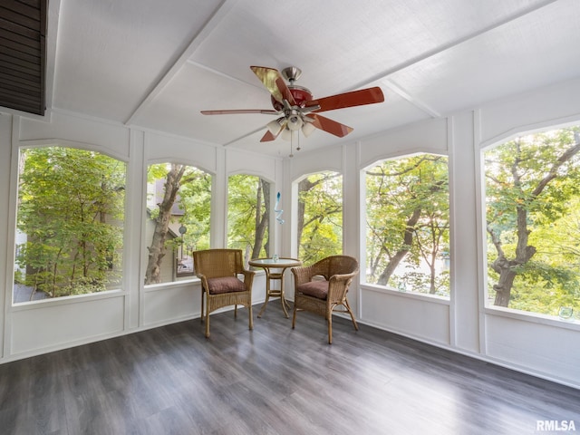 sunroom with ceiling fan and a wealth of natural light