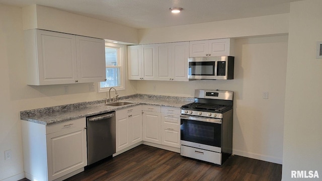 kitchen featuring white cabinetry, sink, dark hardwood / wood-style flooring, and stainless steel appliances