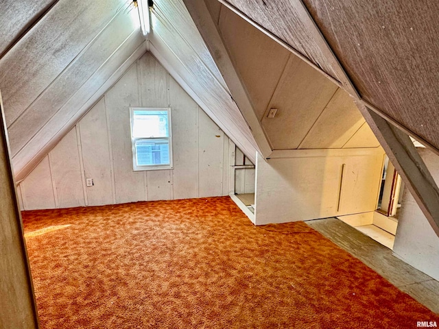 additional living space featuring vaulted ceiling and carpet