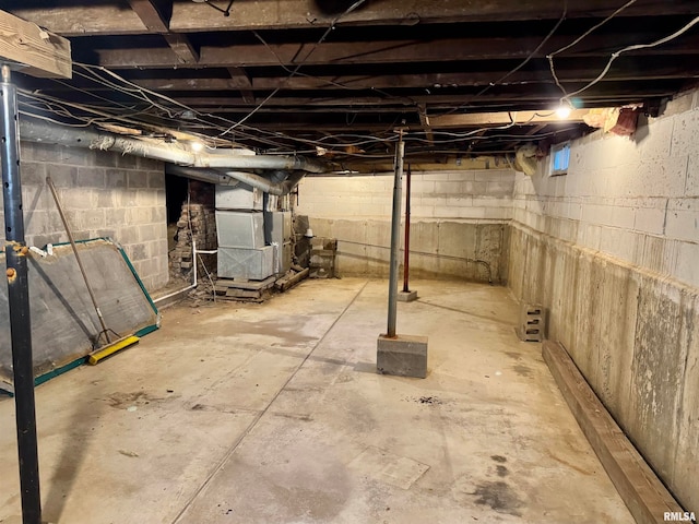 basement with heating unit