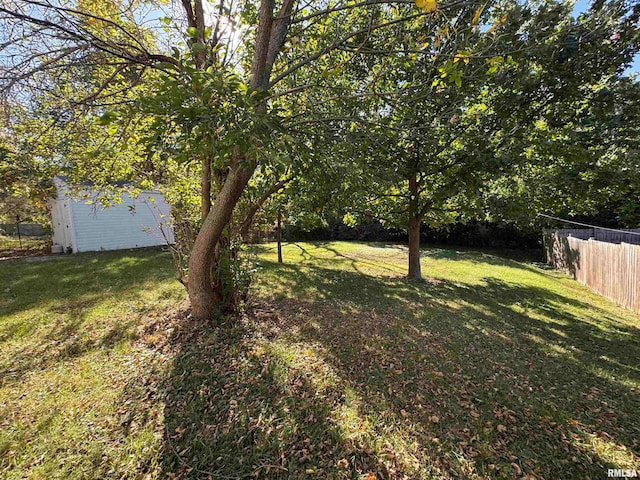 view of yard featuring a storage unit