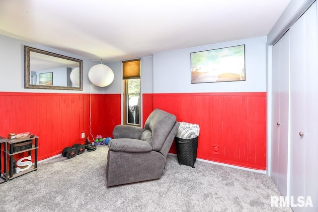 sitting room with light colored carpet