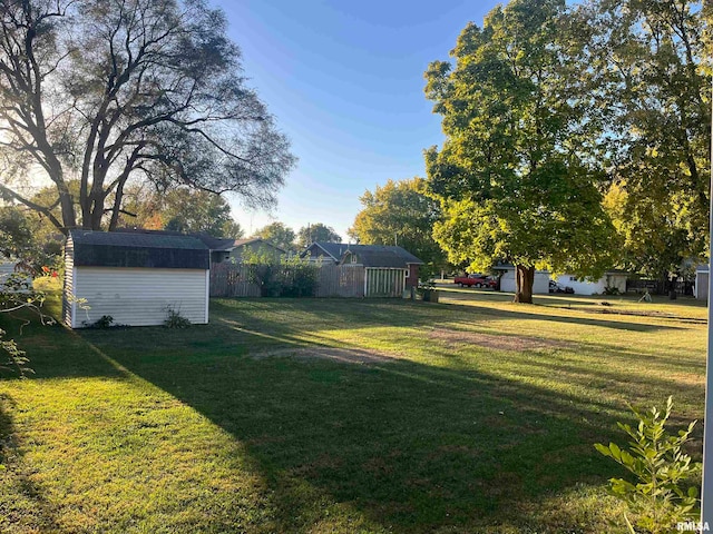 view of yard featuring a shed