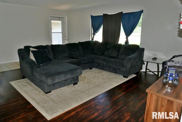 living room featuring dark hardwood / wood-style flooring