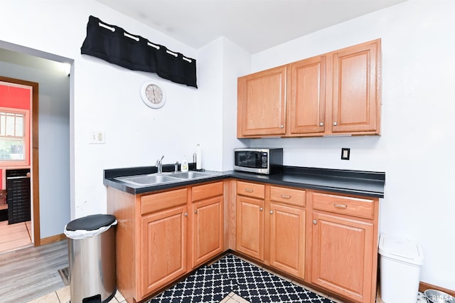 kitchen with light hardwood / wood-style floors and sink