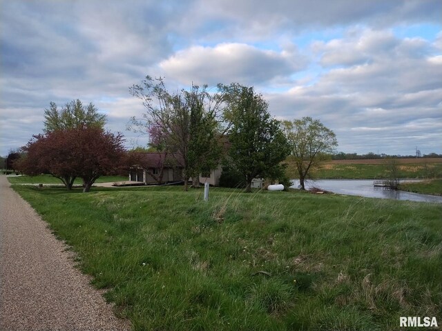 view of yard with a water view