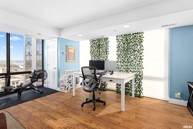 office with wood-type flooring