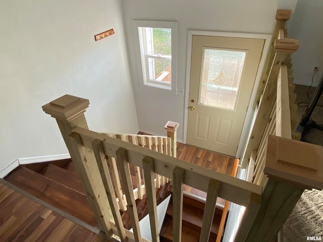 staircase featuring wood-type flooring