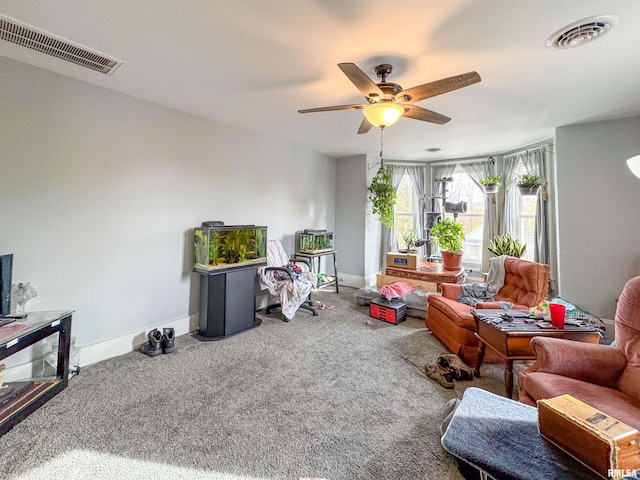 playroom with carpet and ceiling fan