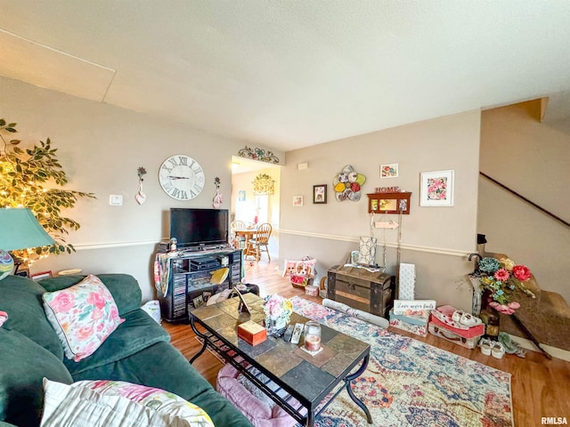 living room with hardwood / wood-style flooring