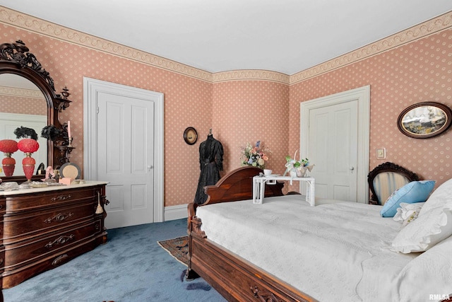 bedroom with light colored carpet