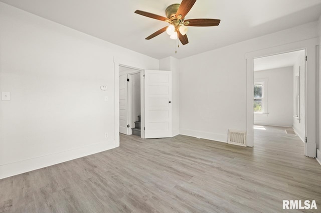 unfurnished room featuring light hardwood / wood-style flooring and ceiling fan