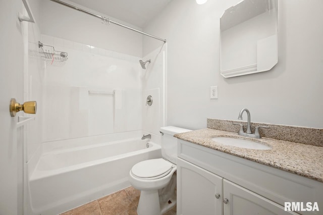 full bathroom with vanity, toilet, bathtub / shower combination, and tile patterned flooring