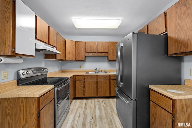 kitchen featuring light hardwood / wood-style floors, stainless steel appliances, and sink