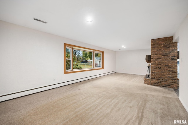 unfurnished living room featuring light colored carpet