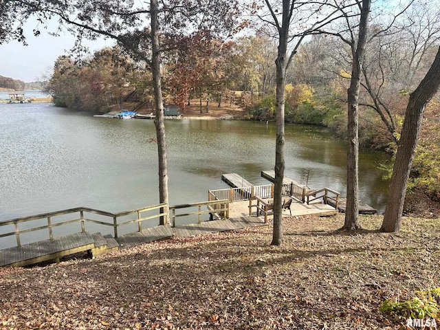 view of dock with a water view