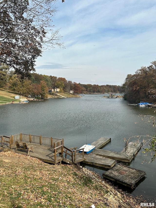 view of dock with a water view