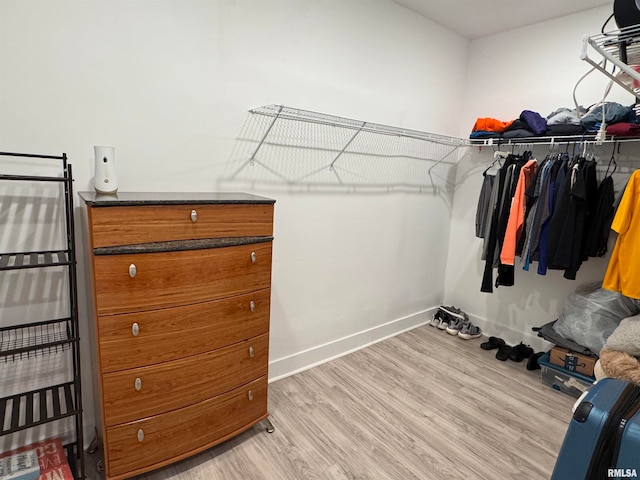 walk in closet featuring light hardwood / wood-style flooring