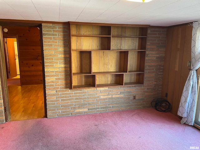 interior space featuring wooden walls and built in features