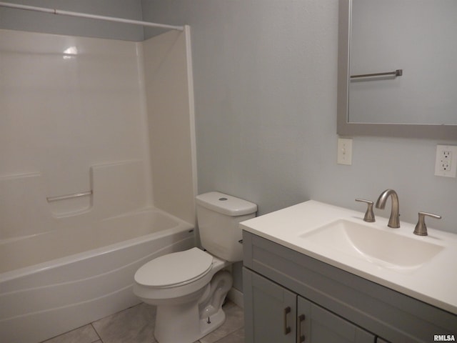 bathroom with shower / bathing tub combination, vanity, toilet, and tile patterned floors