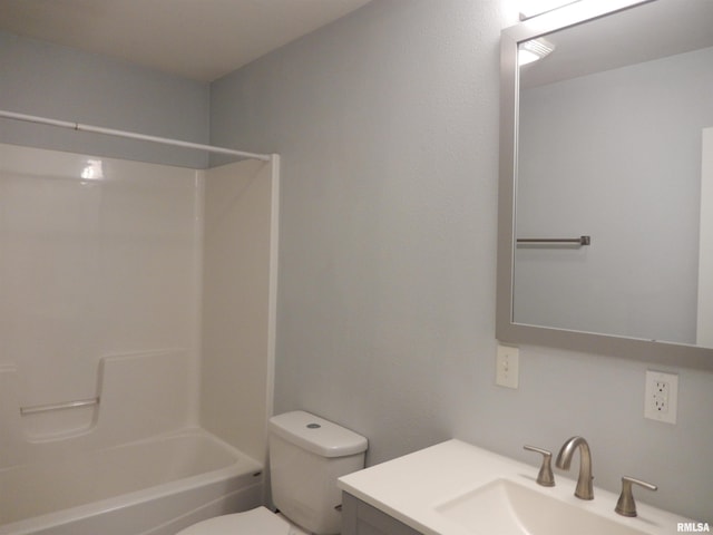 full bathroom with toilet, vanity, and shower / bathtub combination