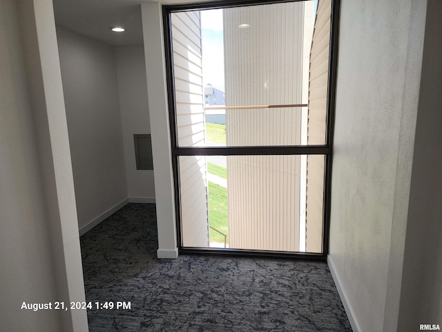 interior space with dark carpet and plenty of natural light