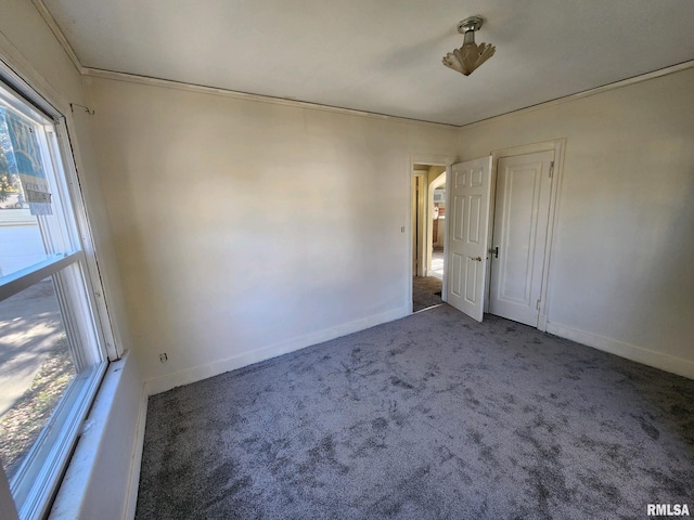 spare room with carpet flooring and ornamental molding