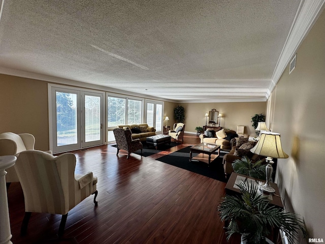 2001 Wigwam Hollow Rd, Macomb, IL 61455 - living area with ornamental molding, a textured ceiling, and wood finished floors