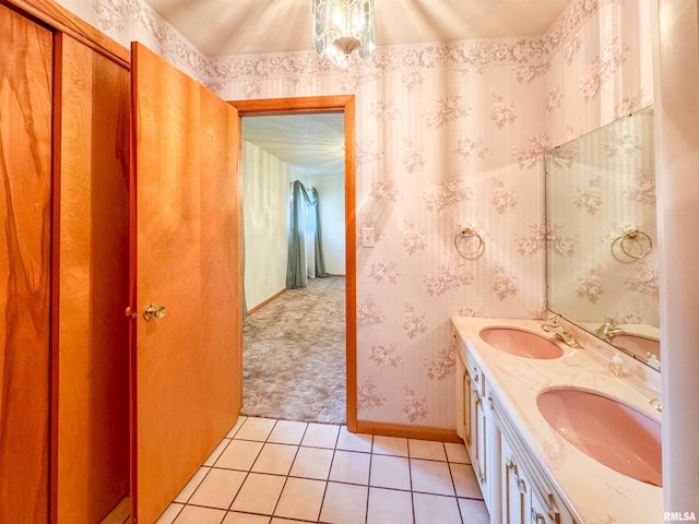 bathroom with vanity and tile patterned floors