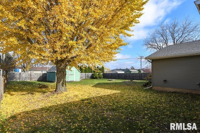 view of yard with a storage unit