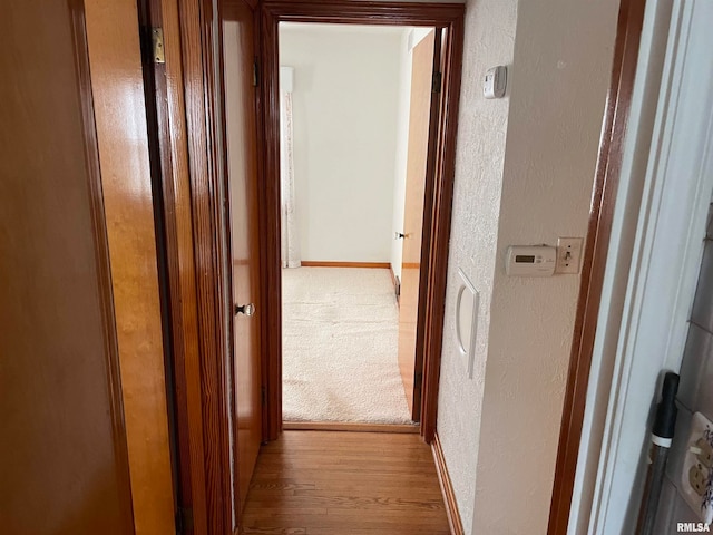 hallway with light hardwood / wood-style floors