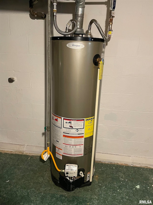 utility room with gas water heater