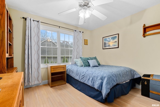 bedroom featuring ceiling fan and light hardwood / wood-style floors