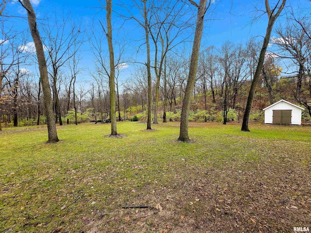 view of yard featuring an outdoor structure