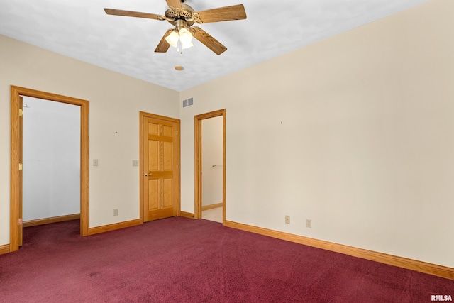 unfurnished bedroom with carpet and ceiling fan