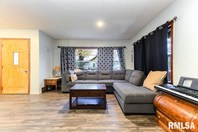 living room with dark wood-type flooring